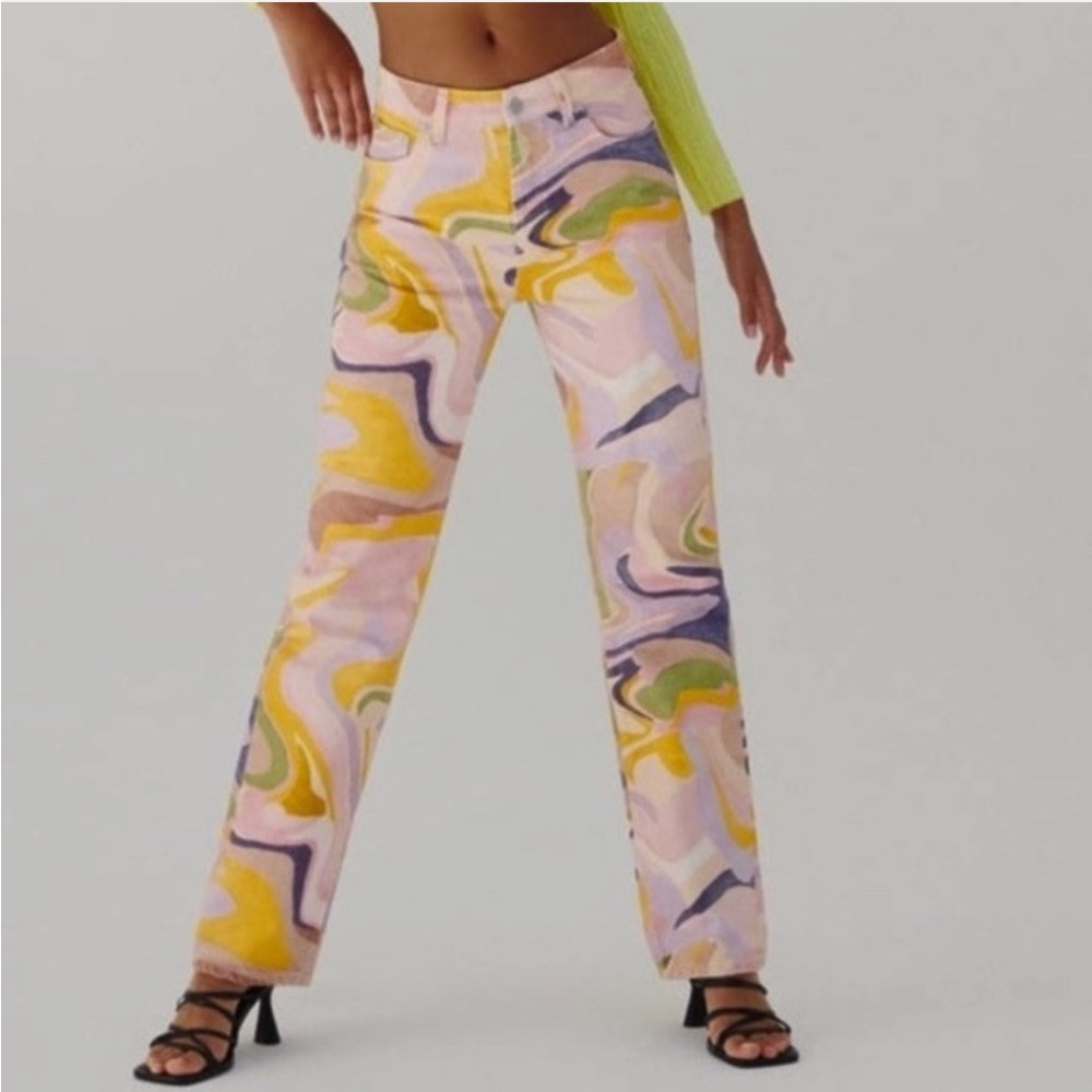 Abstract Swirl Print Straight-Leg Jeans - Multicolor